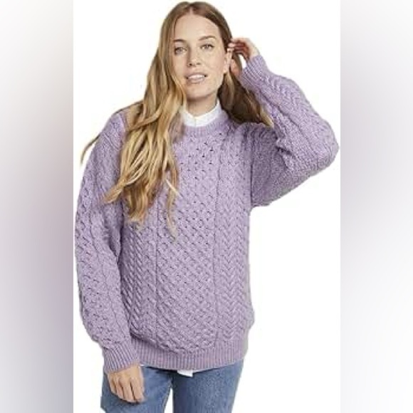 Carraig Donn Aran Knit Pure New Wool Sweater Made In Ireland - Picture 1 of 11